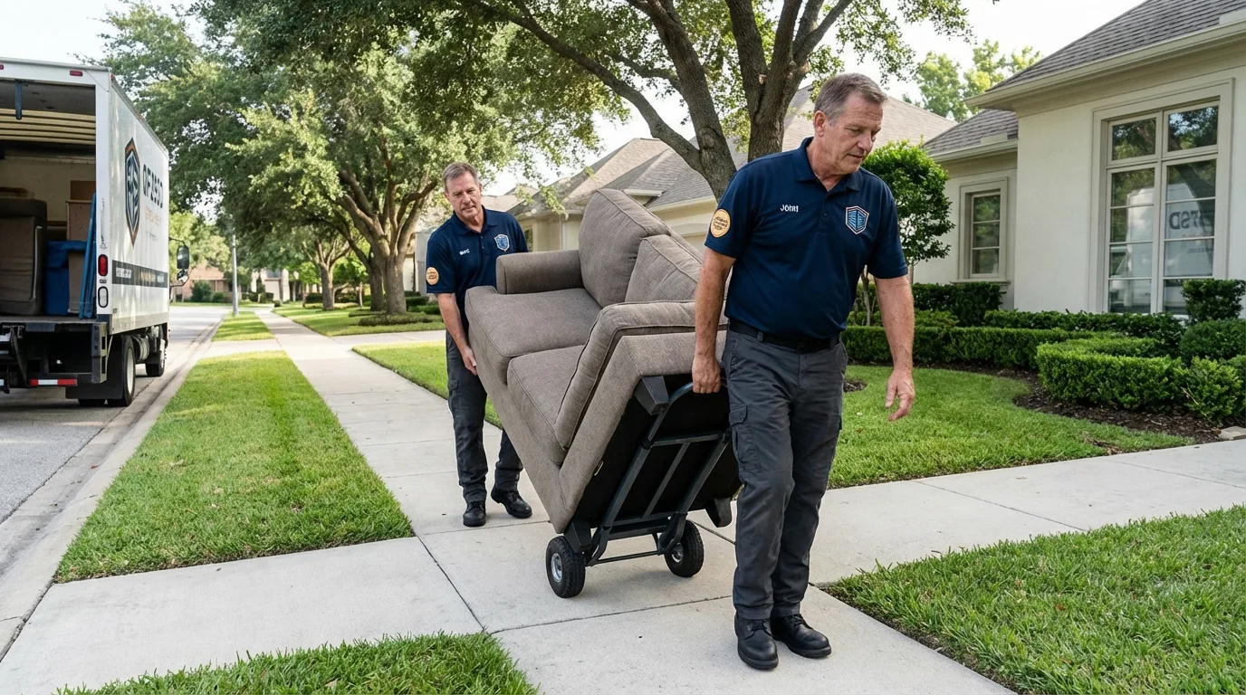 Local residential moving crew loading furniture in La Porte, TX